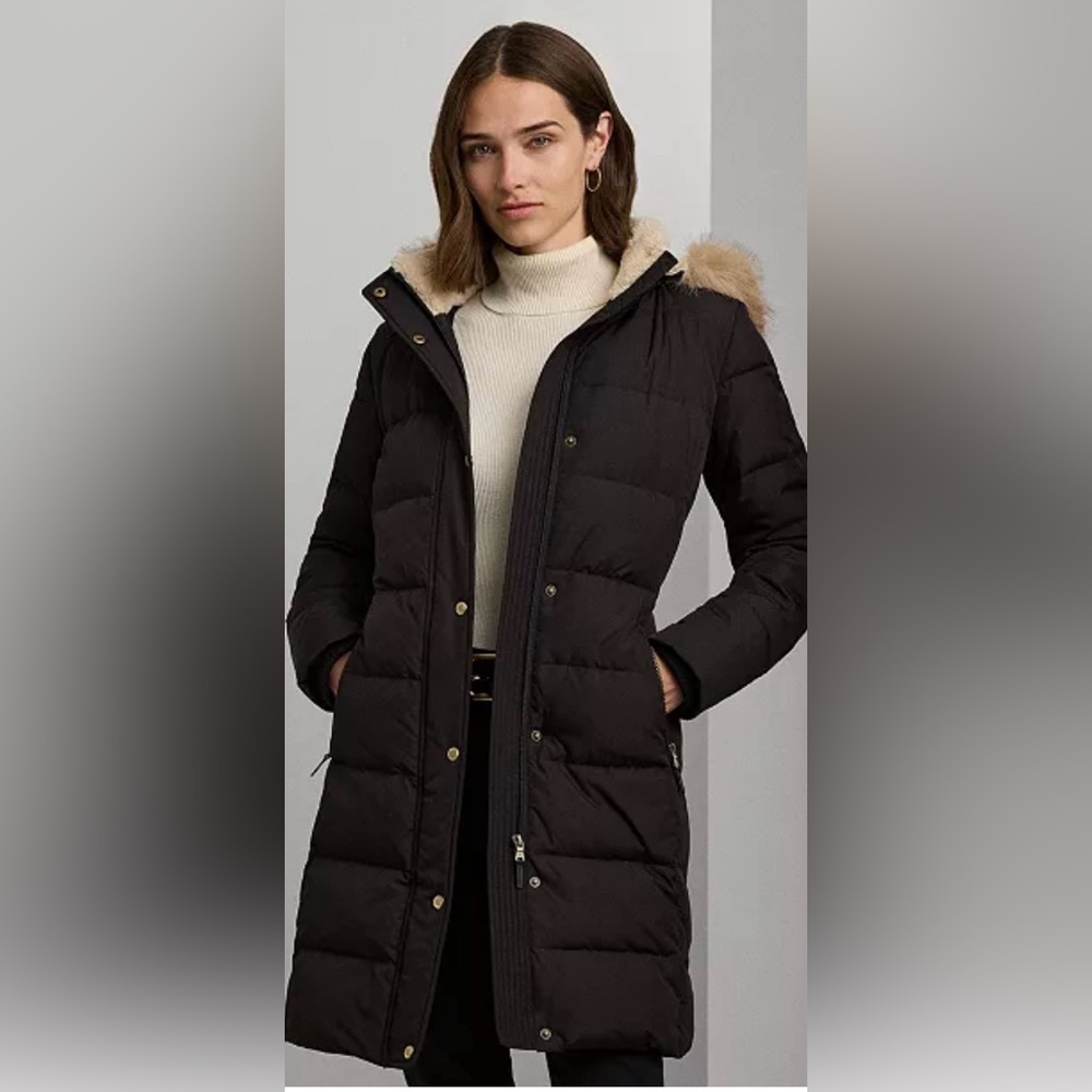 Ralph Lauren Puffer Coat Women's Black,No Belt-Size S-Faux Fur Hoodie